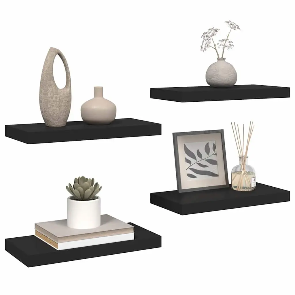 Wall Shelves Black Floating Display Shelves 50 x 23.5 x 3.8 cm Honeycomb MDF and Metal Frame