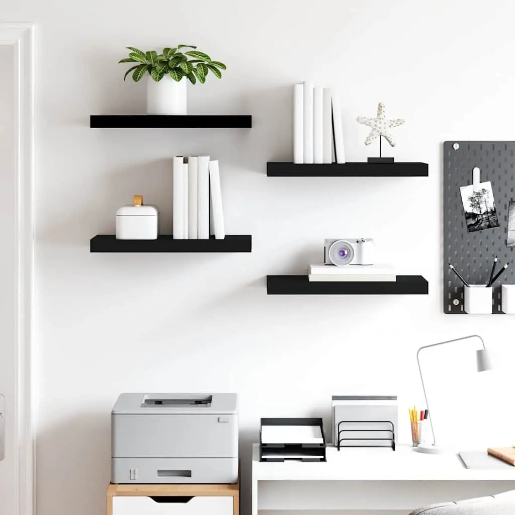 Wall Shelves Black Floating Display Shelves 50 x 23.5 x 3.8 cm Honeycomb MDF and Metal Frame