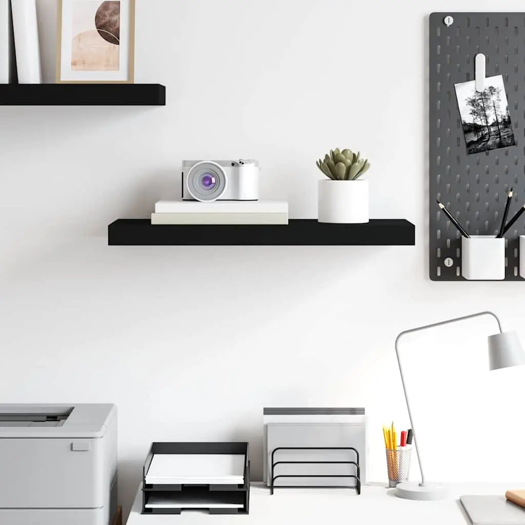 Black Floating Wall Shelf Display Ledge Invisible Mounting System Honeycomb MDF Metal Frame 60x23.5x3.8cm