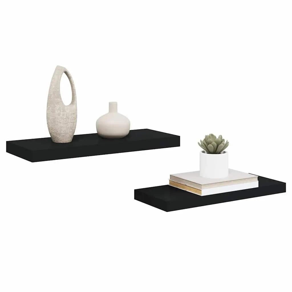 Floating Wall Shelves Black 60x23.5x3.8cm Honeycomb MDF 2 Pieces