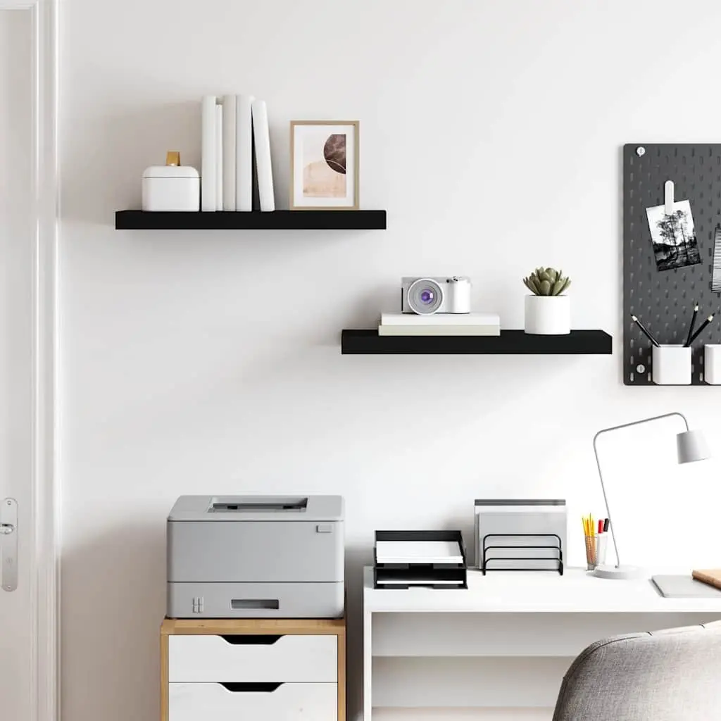 Floating Wall Shelves Black 60x23.5x3.8cm Honeycomb MDF 2 Pieces