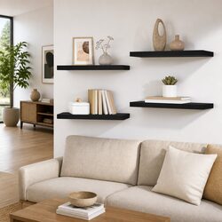Floating Wall Shelves Set of 4 Black MDF