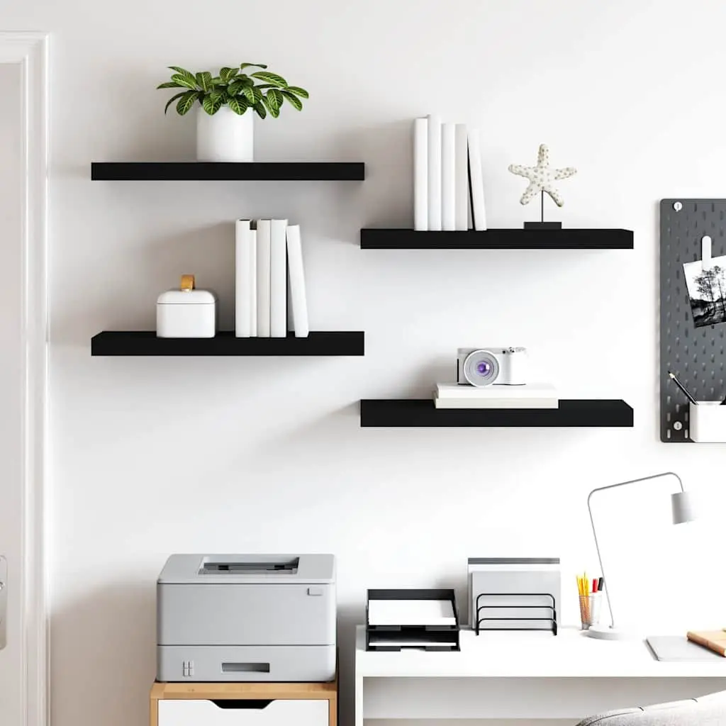 Floating Wall Shelves Set of 4 Black MDF