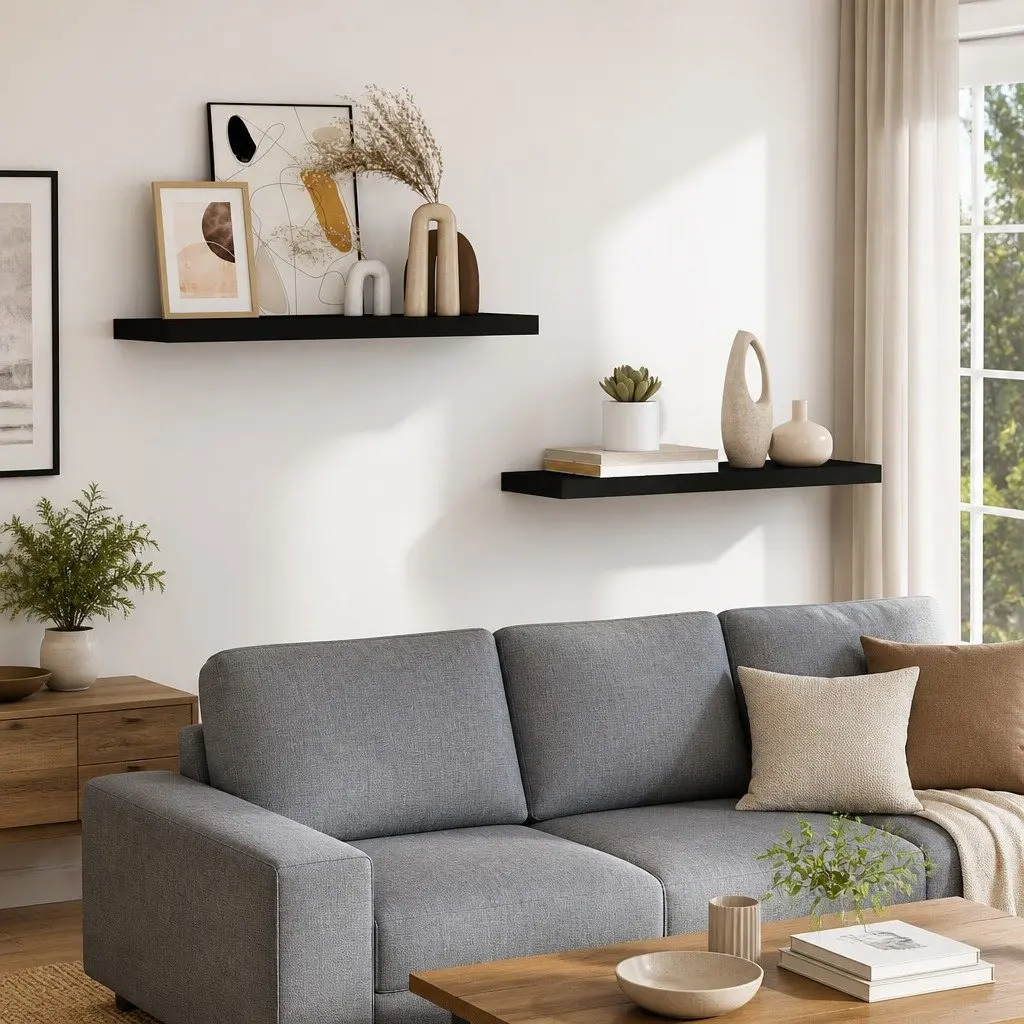 Floating Wall Shelves Black 80x23.5x3.8 cm Metal Honeycomb MDF