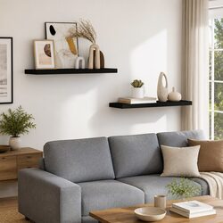 Black Floating Wall Shelves Set of 2 80x23.5x3.8 cm
