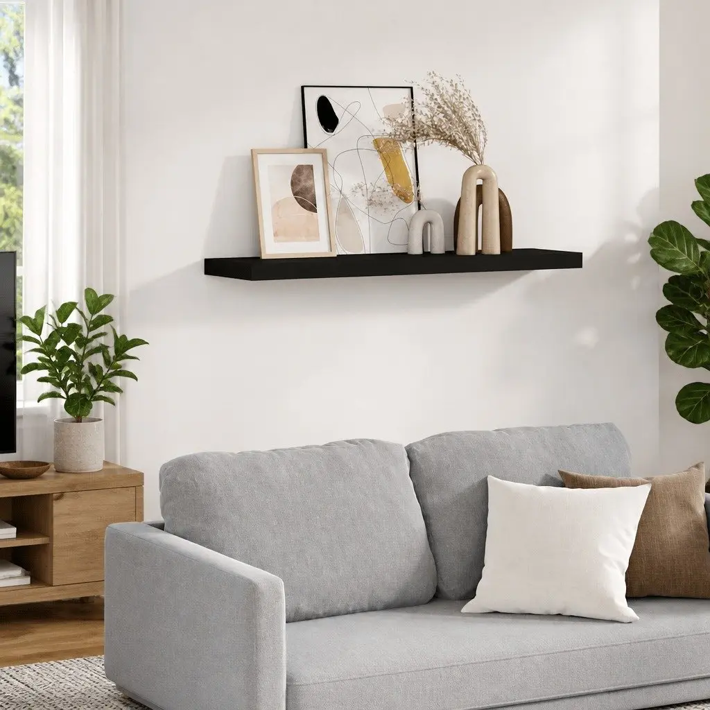 Floating Wall Shelf Black 90x23.5cm MDF Display Ledge Storage Rack Home Decor