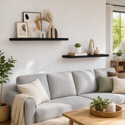 Set of 2 Black Floating Wall Shelves for Display