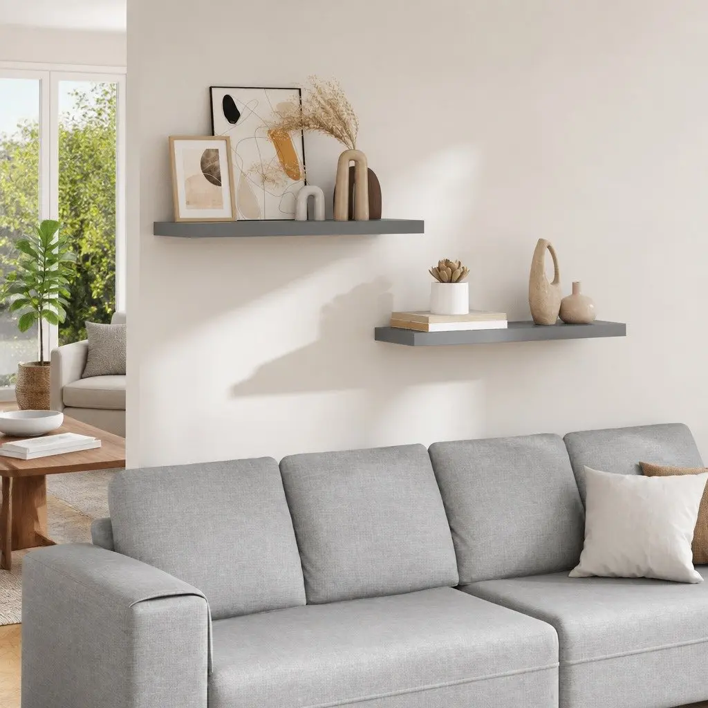 Floating Wall Shelves Grey 80x23.5x3.8 cm Honeycomb MDF with Metal Frame 2 Piece
