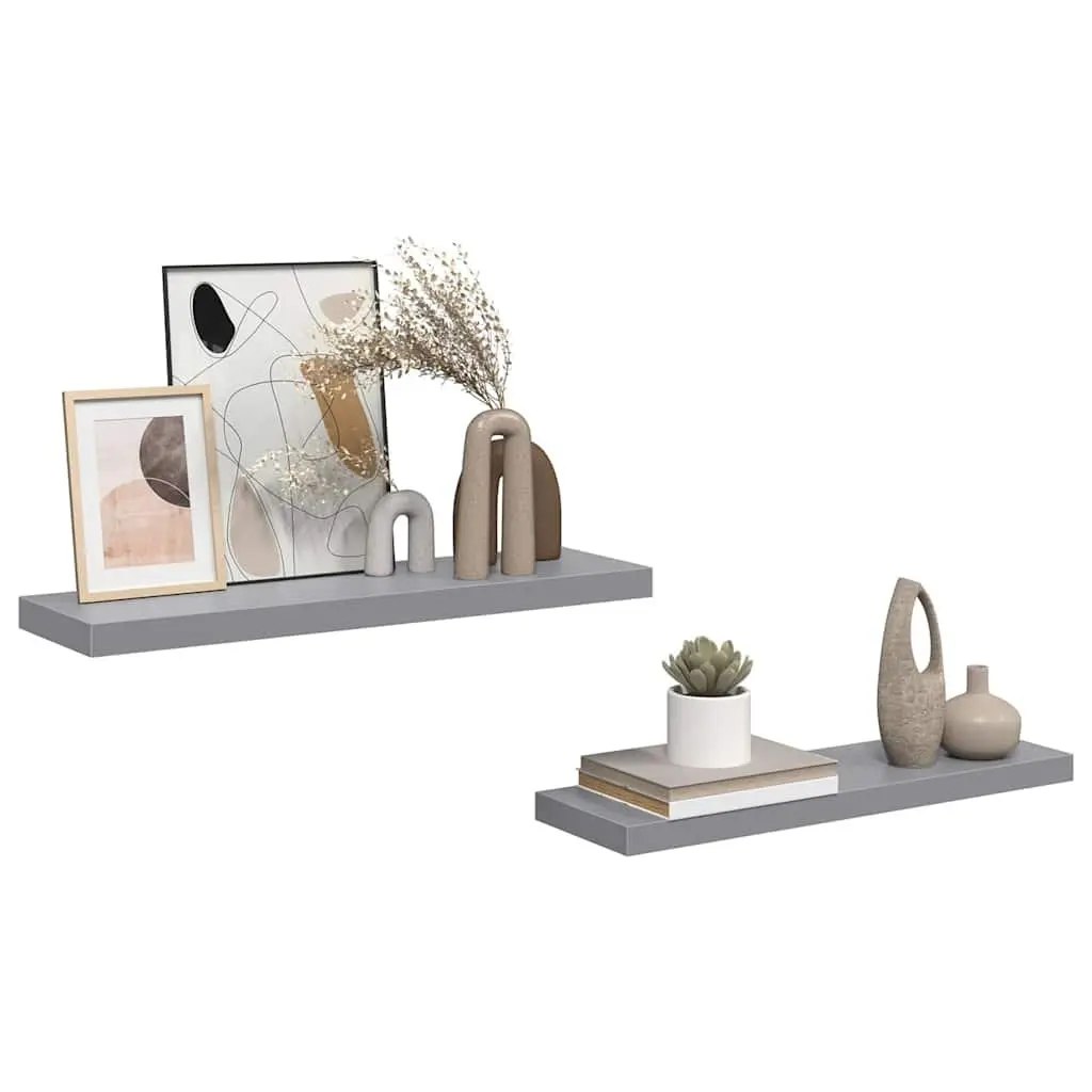 Floating Wall Shelves Grey 80x23.5x3.8 cm Honeycomb MDF with Metal Frame 2 Piece