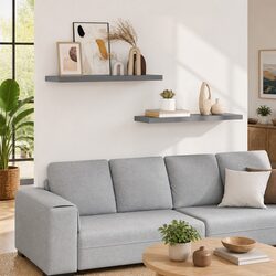 Set of 2 Floating Wall Shelves in Grey