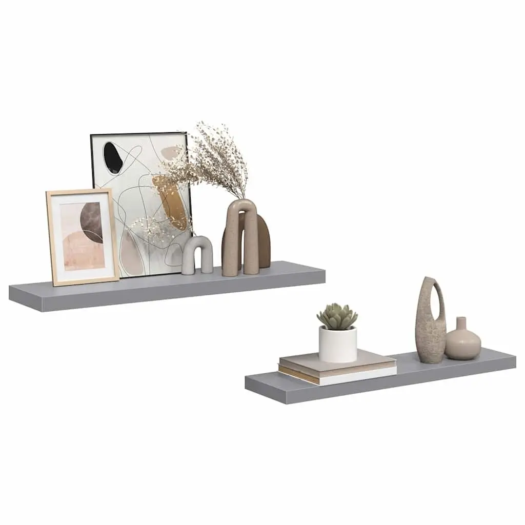 Floating Wall Shelves Grey 90 x 23.5 x 3.8 cm Honeycomb MDF with Metal Frame 2 Piece
