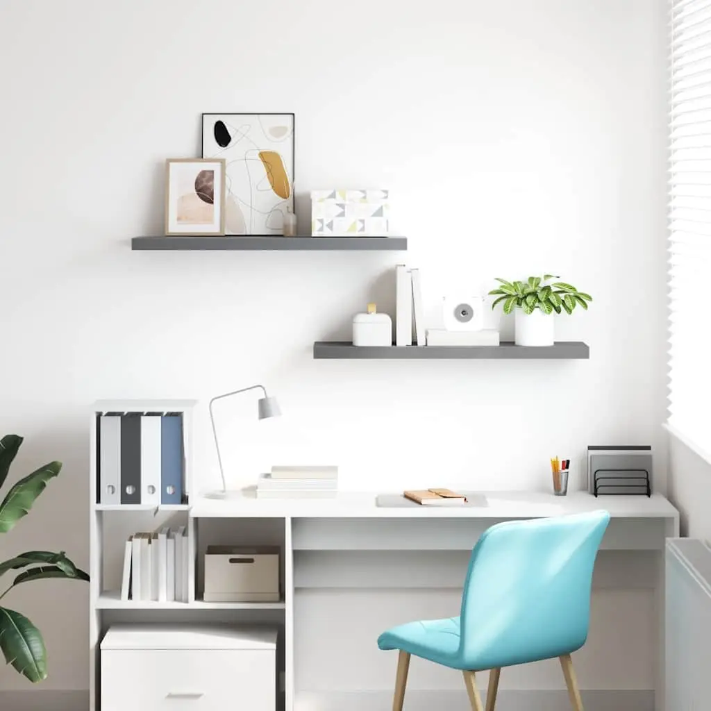 Floating Wall Shelves Grey 90 x 23.5 x 3.8 cm Honeycomb MDF with Metal Frame 2 Piece