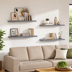 Grey Floating Wall Shelves Set of 4 for Home Decor