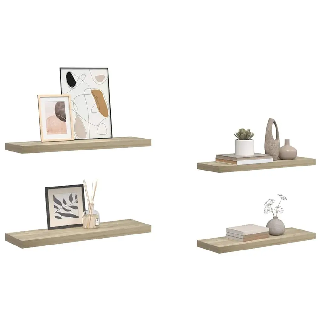 Floating Wall Shelves Oak Brown 4 Piece Set Honeycomb MDF Metal Frame