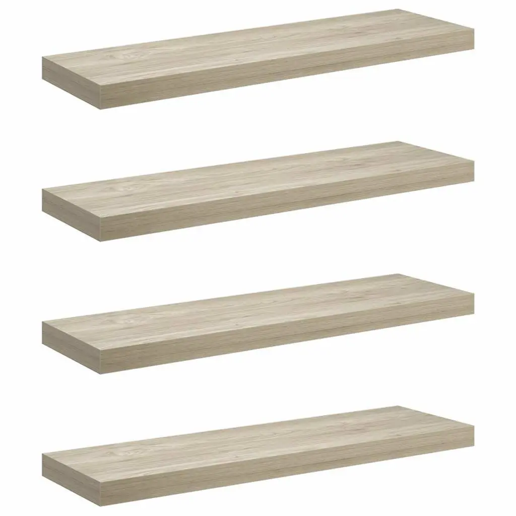 Floating Wall Shelves Oak Brown 4 Piece Set Honeycomb MDF Metal Frame