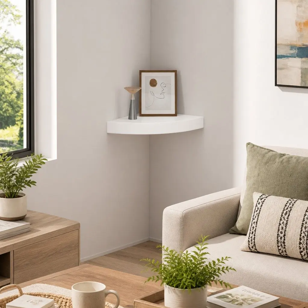 Floating Corner Wall Shelf High Gloss White 25x25x3.8cm MDF