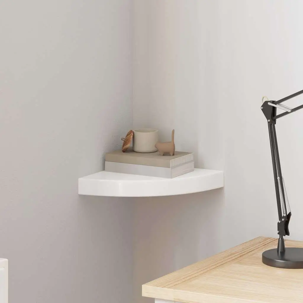 Floating Corner Wall Shelf High Gloss White 25x25x3.8cm MDF