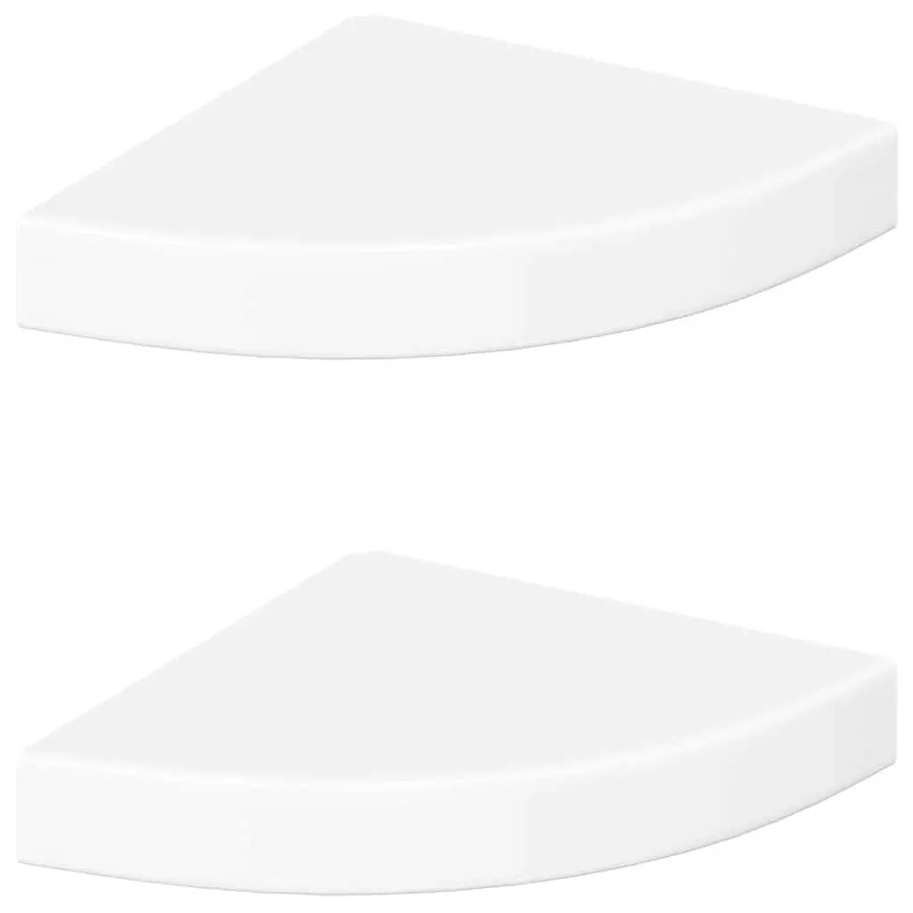 Floating Corner Wall Shelves White High Gloss 25x25x3.8cm MDF Metal Set
