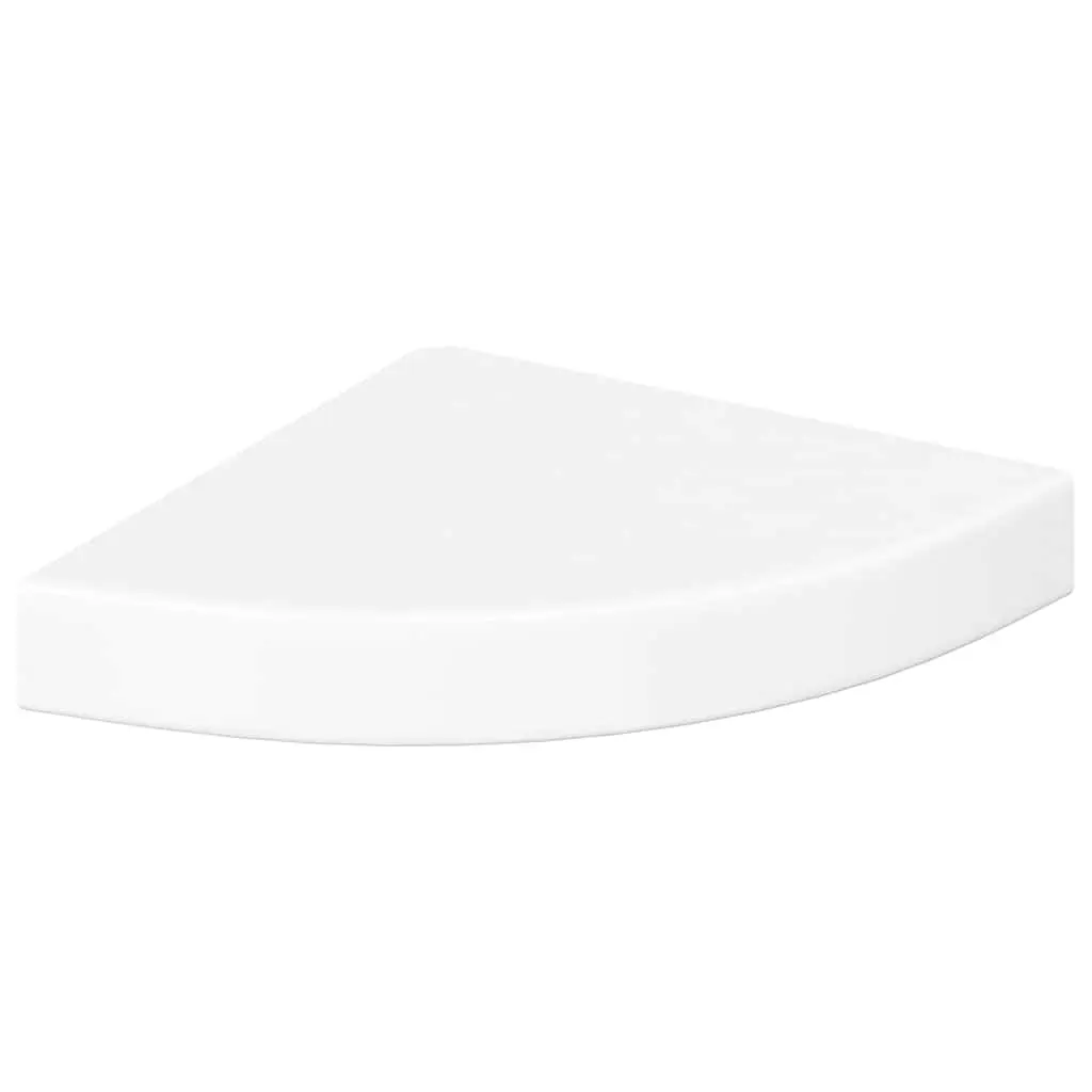 Floating Corner Wall Shelves White High Gloss 25x25x3.8cm MDF Metal Set