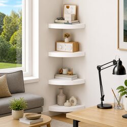 High Gloss White Floating Corner Shelves Set of 4