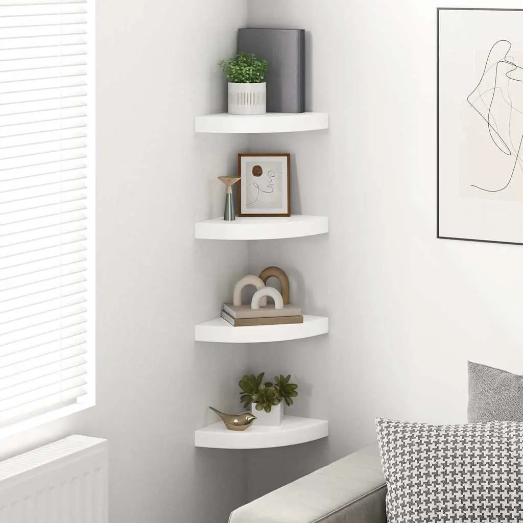 High Gloss White Floating Corner Shelves Set of 4