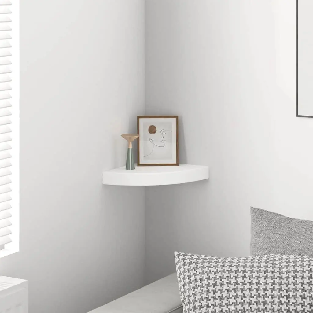 Floating Corner Wall Shelf White Honeycomb MDF 25 x 25 x 3.8 cm