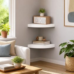 White Floating Corner Wall Shelves 2 pc Display Ledge