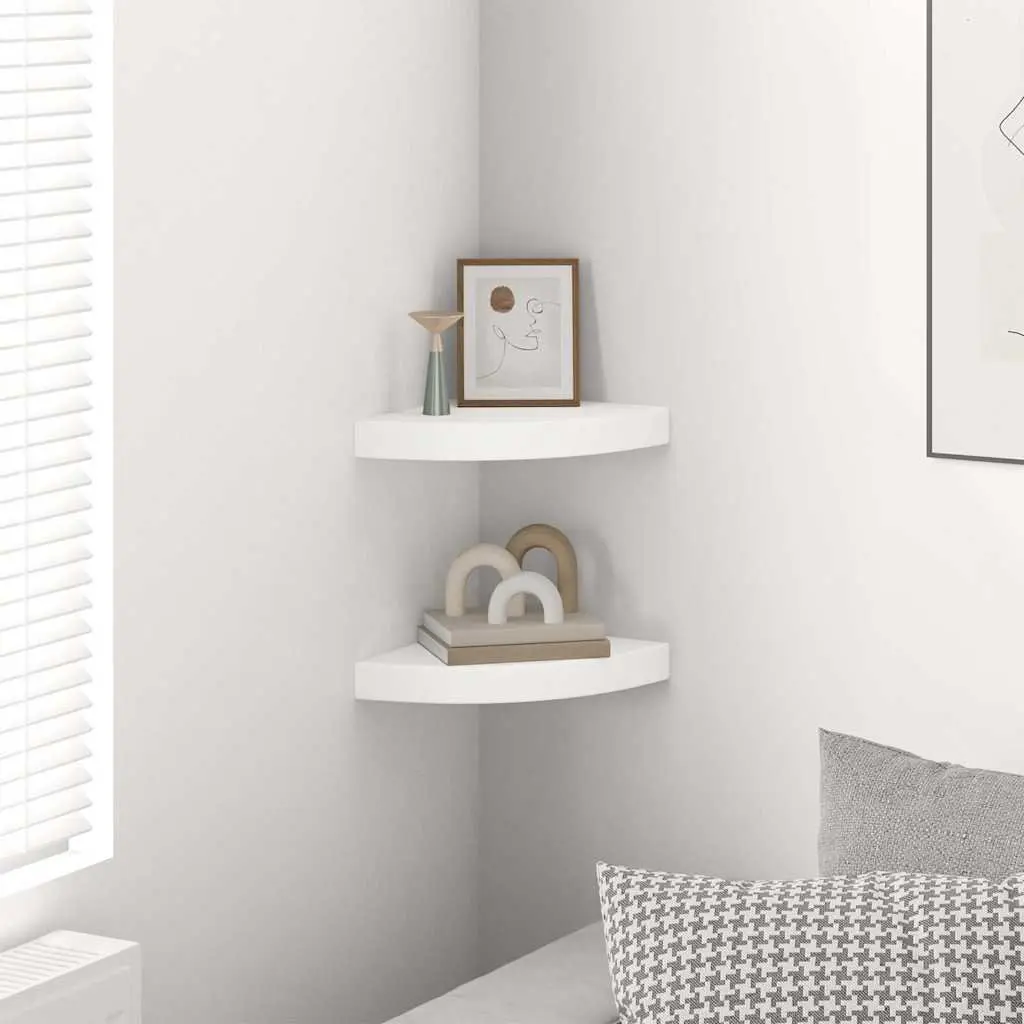 Floating Corner Wall Shelves White 25 x 25 x 3.8 cm MDF
