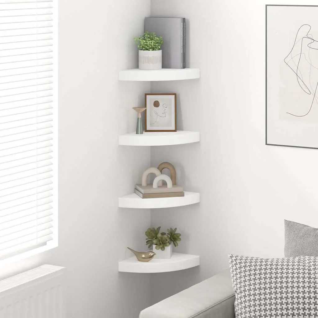 Floating Corner Shelves White 25 x 25 x 3.8 cm MDF 4 Piece Wall Mount Display Storage Home Decor