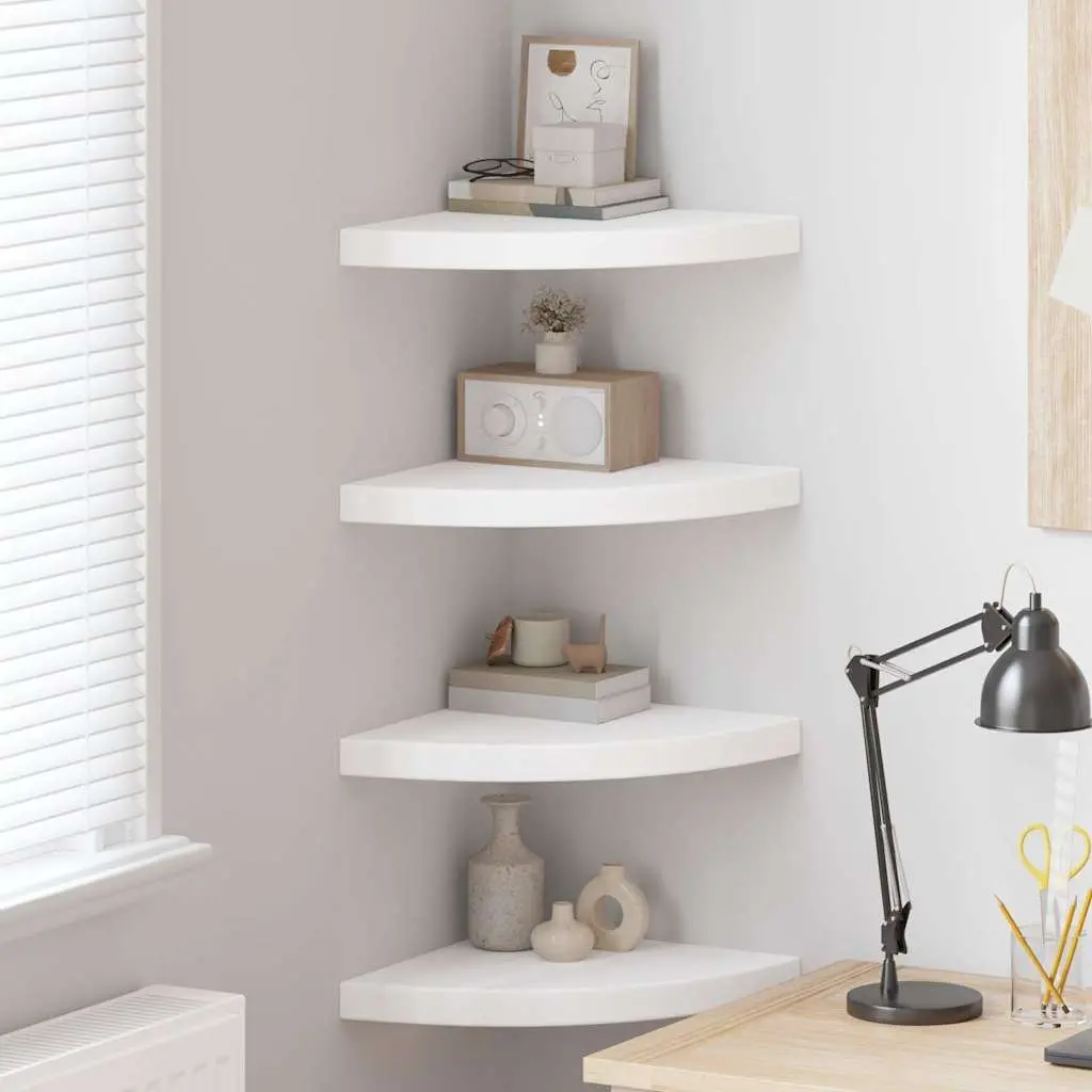 Floating Corner Shelves White 35x35x3.8 cm Honeycomb MDF Set of 4