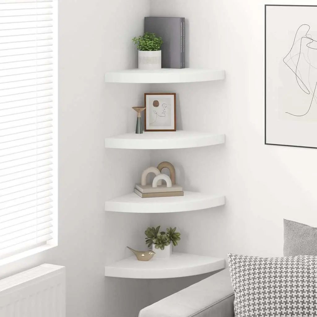 Floating Corner Shelves White 35x35x3.8 cm Honeycomb MDF Set of 4