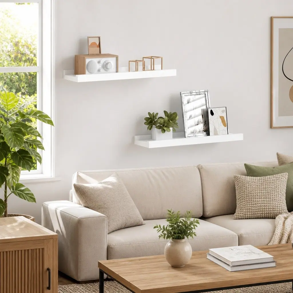 Picture Frame Ledge Shelves Wall-Mounted Display White 40x9x3 cm Lacquered MDF Board 2 Piece