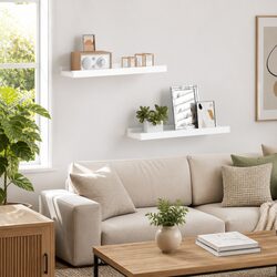 White Wall-Mounted Picture Frame Ledge Shelves 2 pcs