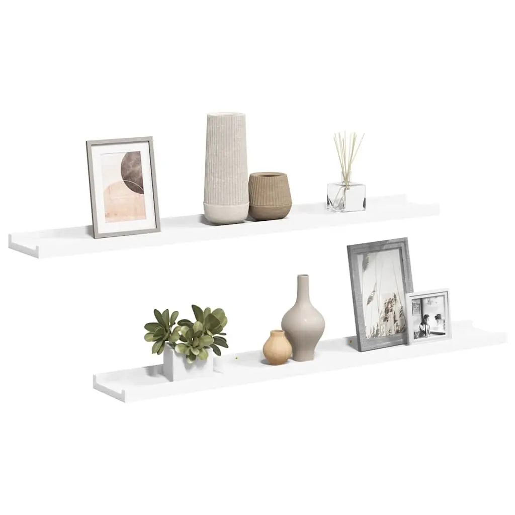 Wall Shelves Floating White 2 Piece MDF Display Storage Shelving