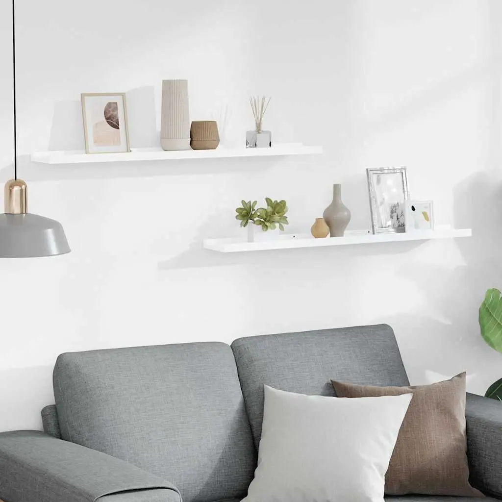 Wall Shelves Floating White 2 Piece MDF Display Storage Shelving
