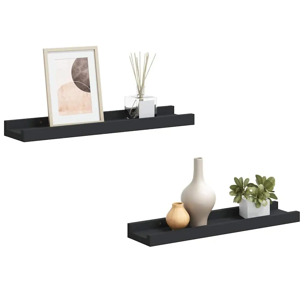 Wall Mounted Picture Ledge Shelves Black 40x9x3cm Lacquered MDF Board 2 Piece