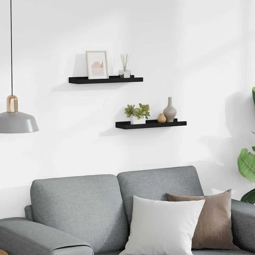 Wall Mounted Picture Ledge Shelves Black 40x9x3cm Lacquered MDF Board 2 Piece