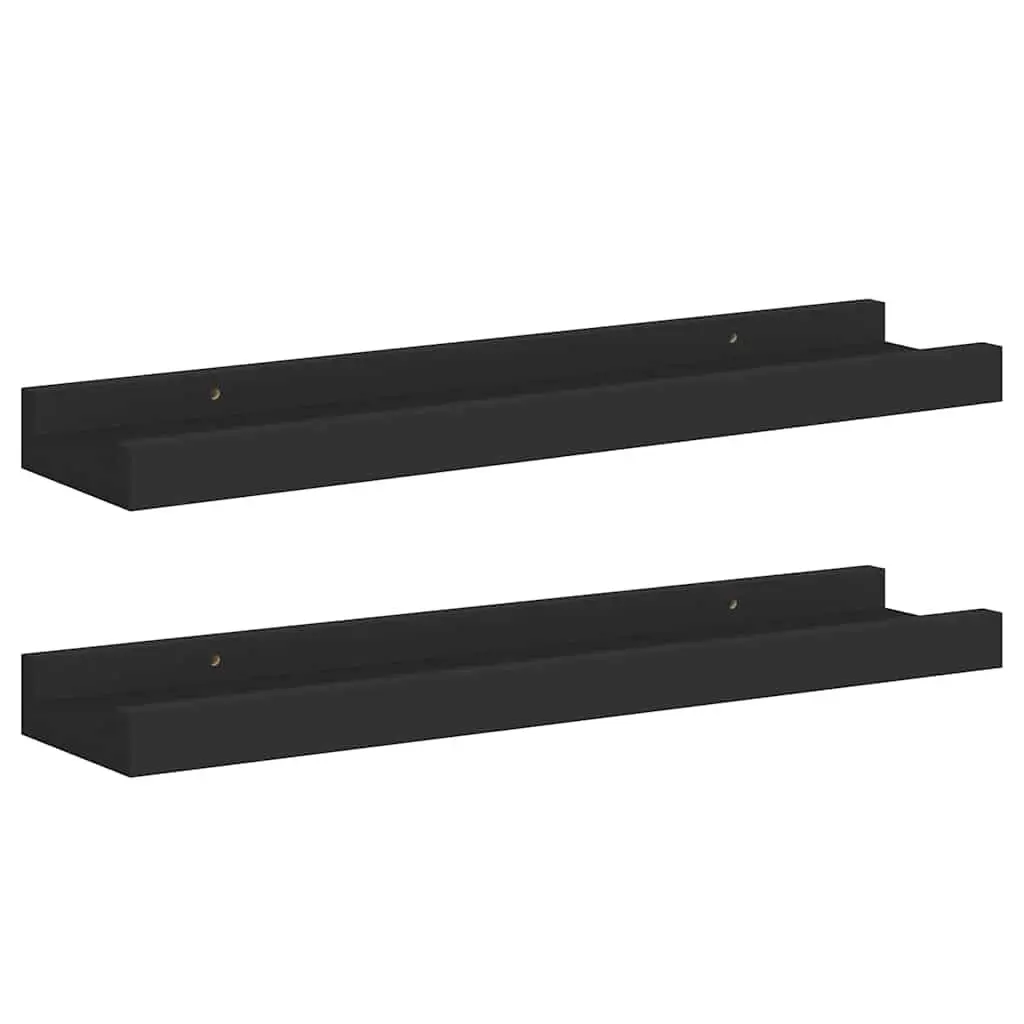 Wall Mounted Picture Ledge Shelves Black 40x9x3cm Lacquered MDF Board 2 Piece