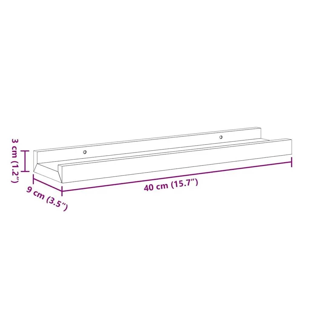 Wall Mounted Picture Ledge Shelves Black 40x9x3cm Lacquered MDF Board 2 Piece