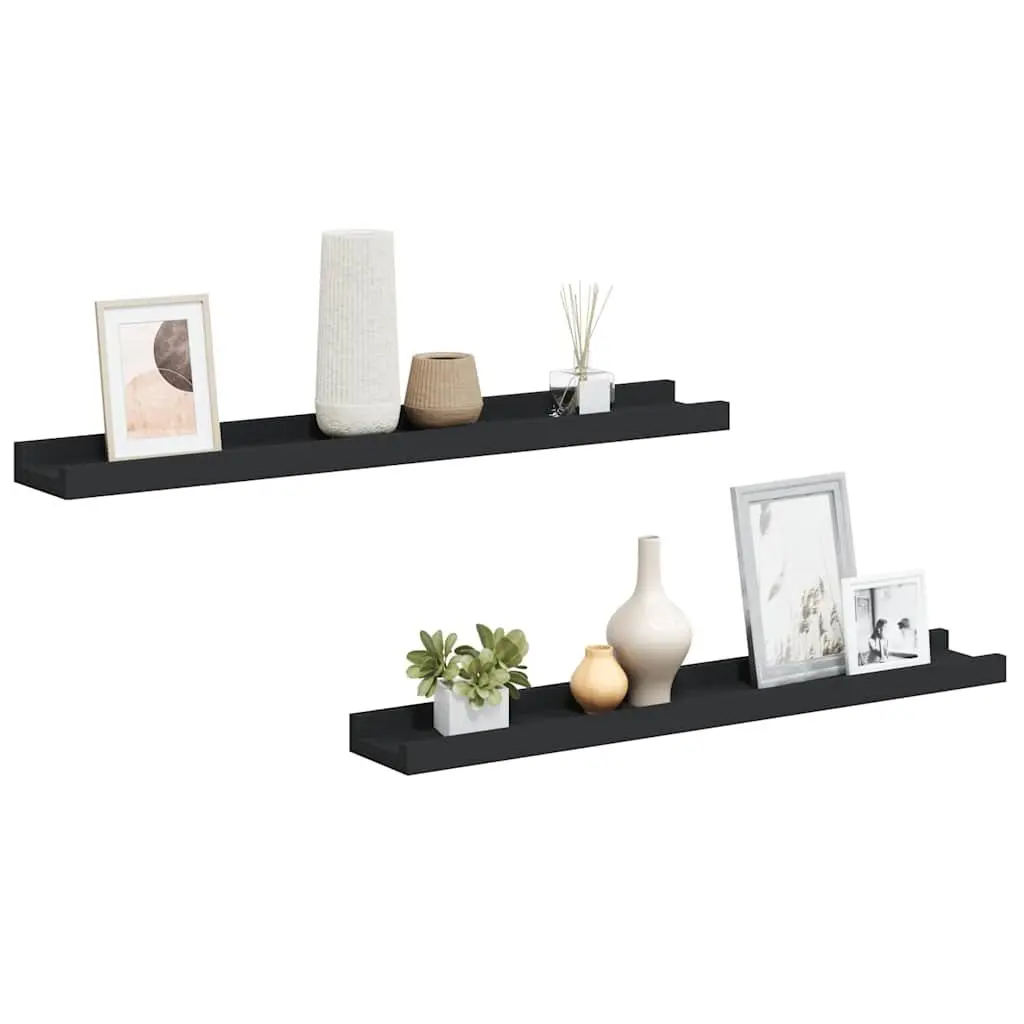 Picture Frame Ledge Shelves Black 60x9x3cm MDF 2 Piece Wall Mounted Display Shelf