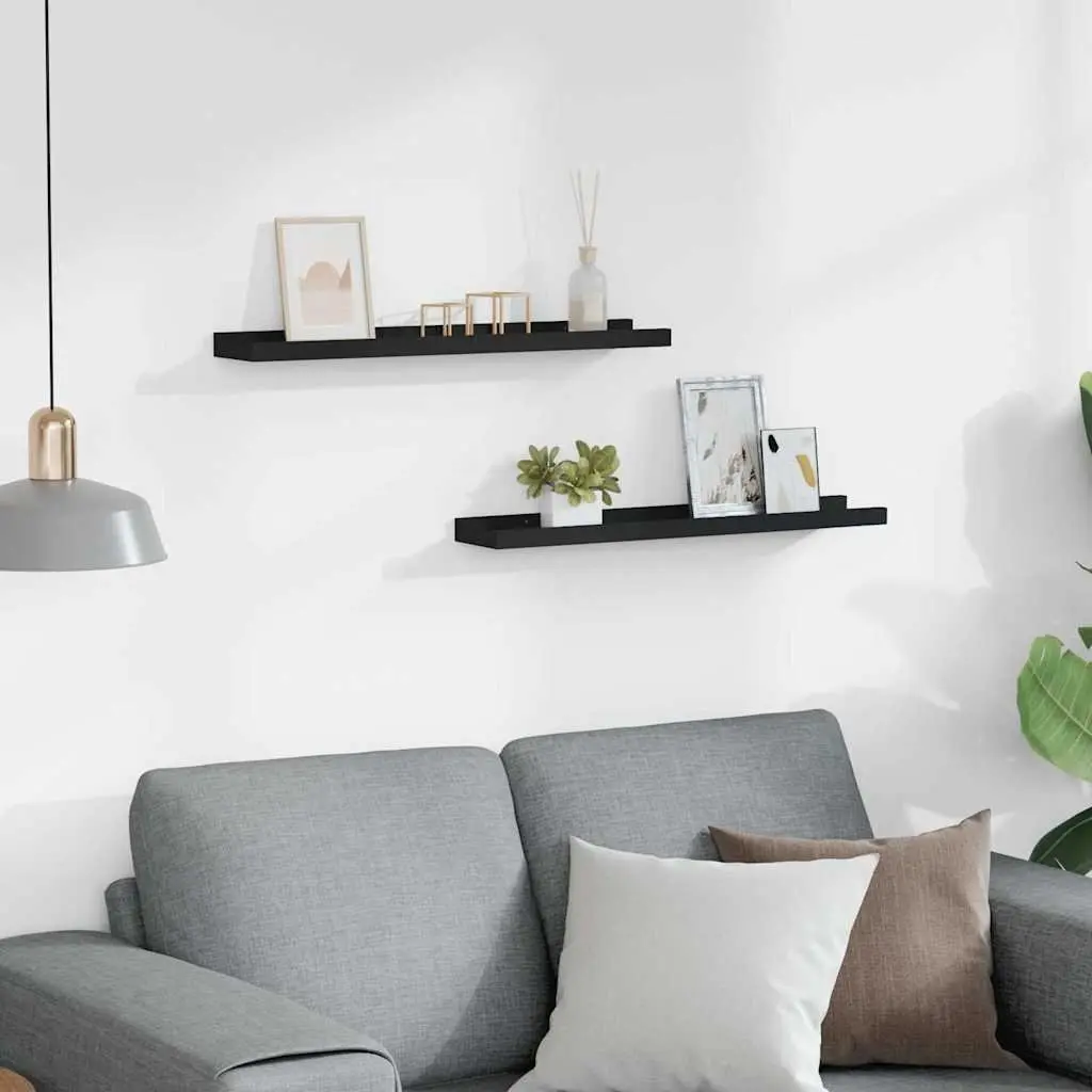 Picture Frame Ledge Shelves Black 60x9x3cm MDF 2 Piece Wall Mounted Display Shelf