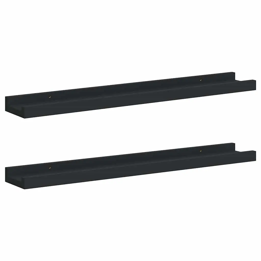 Picture Frame Ledge Shelves Black 60x9x3cm MDF 2 Piece Wall Mounted Display Shelf