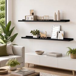 Floating Picture Frame Ledge Shelves, Set of 2 in Black