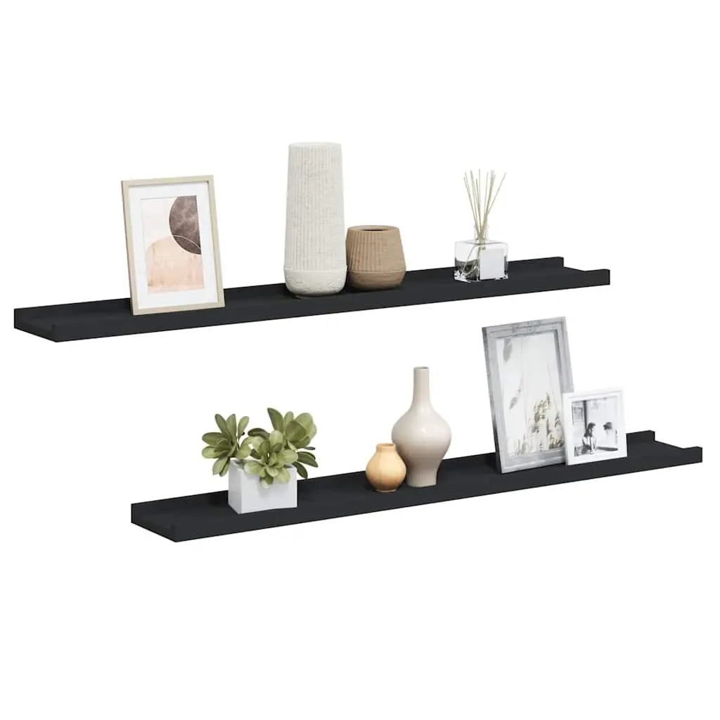 Picture Frame Ledge Shelves Black Wall Mount Floating Display Storage 2 Piece Lacquered MDF