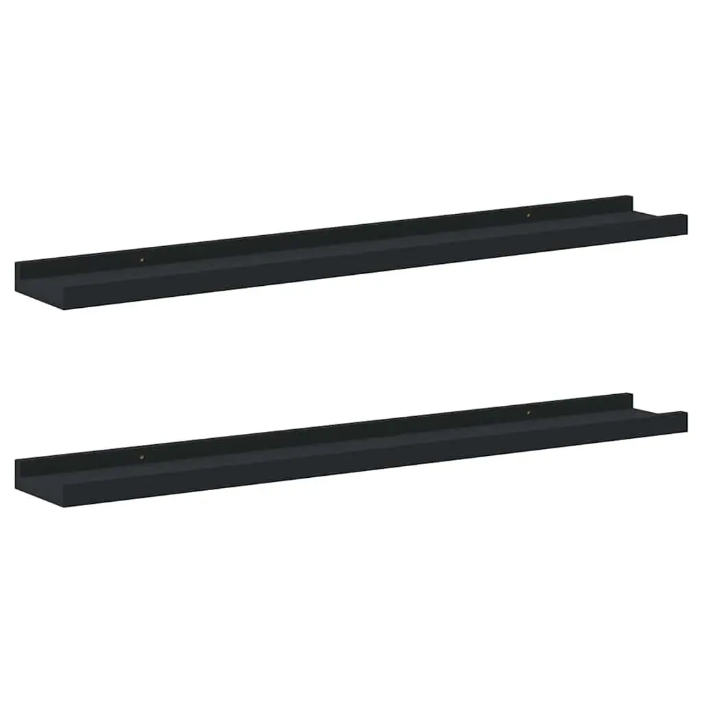 Picture Frame Ledge Shelves Black Wall Mount Floating Display Storage 2 Piece Lacquered MDF