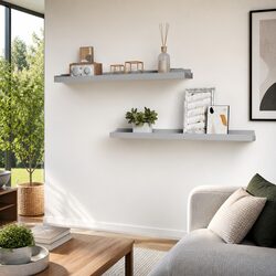 Grey Wall-Mounted Picture Frame Ledge Shelves Set of 2