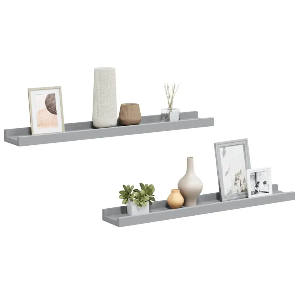 Picture Frame Ledge Shelves Grey 60x9x3cm MDF 2 Piece Wall Mounted Display Shelf