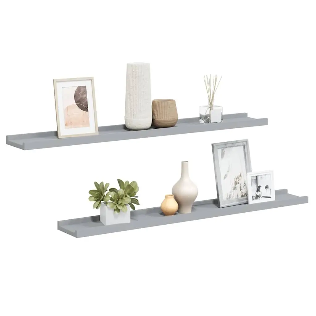 Wall Display Ledge Shelves Grey 80 x 9 x 3 cm Lacquered MDF Board 2 Piece