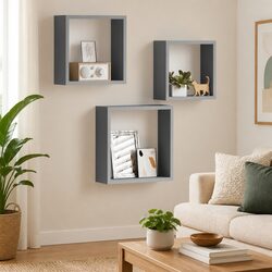 Grey Wall Cube Shelves Set of 3 for Stylish Storage