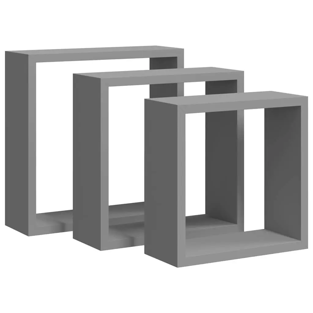Wall Cube Shelves Grey 3 Piece MDF Storage Organiser Display Floating Corner Unit